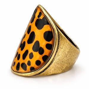 Leopard Print Statement Ring Gold Tone Fashion Ring Size 7.5